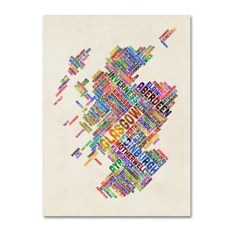 Trademark Fine Art Michael Tompsett 'Scotland Typography Text Map 4' Canvas Art, 14x19 MT0891-C1419GG
